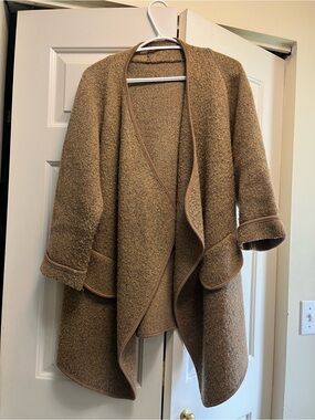 Womens Draped Open-Front Cape Coat in Brown